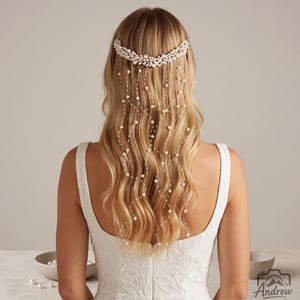Bridal Pearl Hair Comb Veil, Handcrafted Cascading Pearl Tassel Hair Vine, Wedding Hair Clip, Christmas Birthday Anniversary Gift for Her