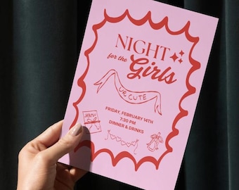 Valentine's Day Invite, Editable Valentine's Party Text Invitation Template, Galentine's Girls Night, Hand Drawn Illustrations
