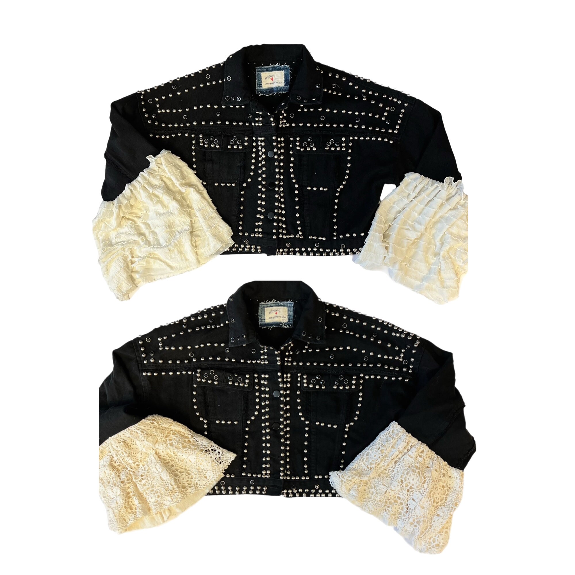 Black denim jacket with studs hot sale