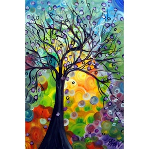 Olive Tree at Sunset Original Oil Painting Whimsical Art by Luiza Vizoli Colorful Canvas