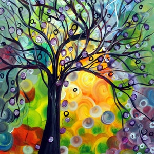 Olive Tree at Sunset Original Oil Painting Whimsical Art by Luiza Vizoli Colorful Canvas image 2