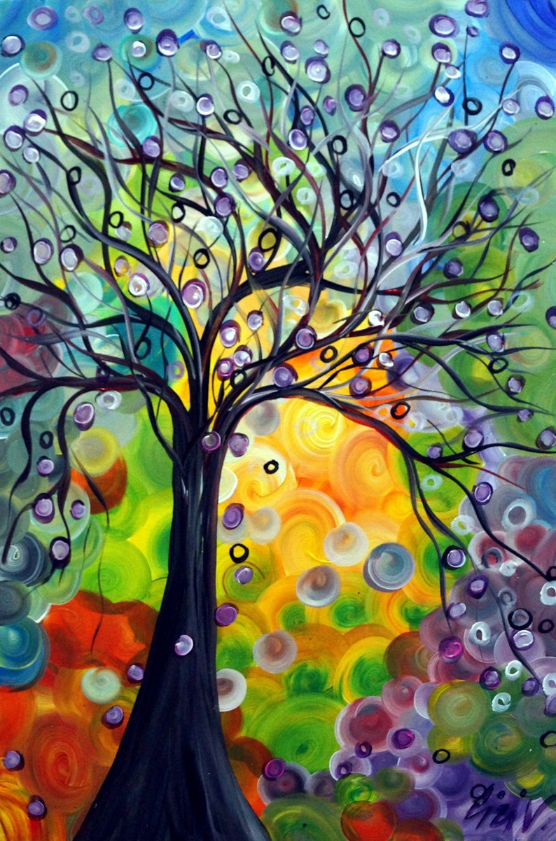 Olive Tree at Sunset Original Oil Painting Whimsical Art by Luiza Vizoli Colorful Canvas image 2