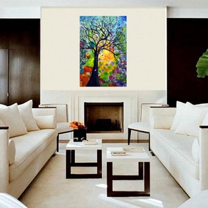 Olive Tree at Sunset Original Oil Painting Whimsical Art by Luiza Vizoli Colorful Canvas image 3