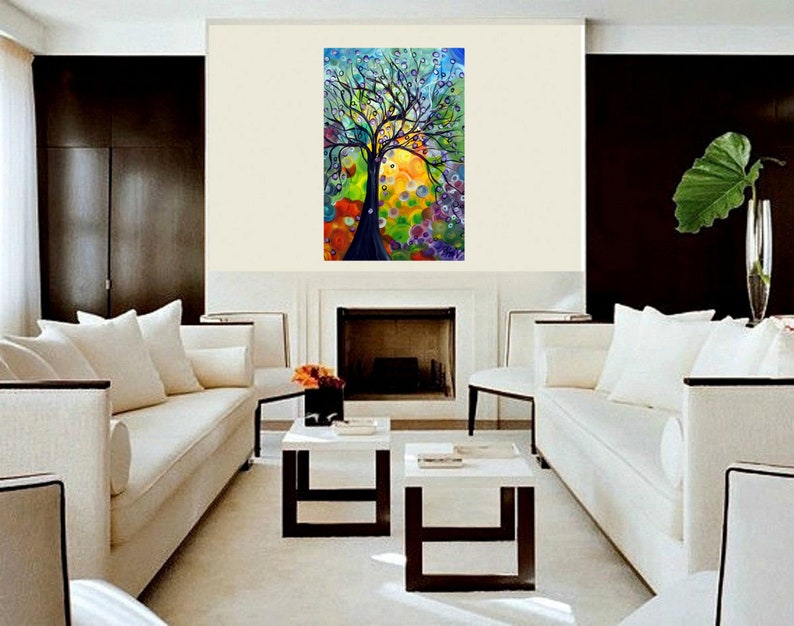 Olive Tree at Sunset Original Oil Painting Whimsical Art by Luiza Vizoli Colorful Canvas image 3