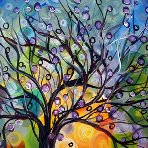 Olive Tree at Sunset Original Oil Painting Whimsical Art by Luiza Vizoli Colorful Canvas image 5