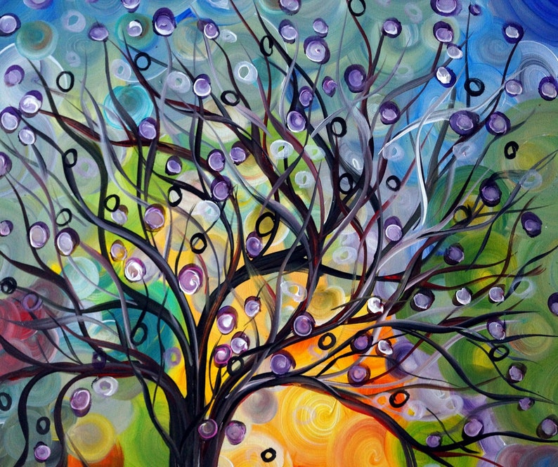 Olive Tree at Sunset Original Oil Painting Whimsical Art by Luiza Vizoli Colorful Canvas image 5