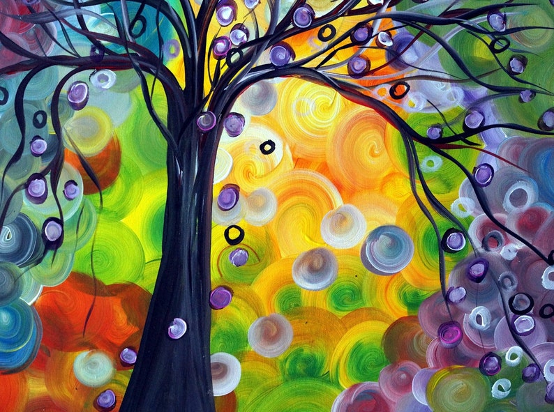 Olive Tree at Sunset Original Oil Painting Whimsical Art by Luiza Vizoli Colorful Canvas image 6