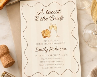 A Toast to the Bride Bridal Shower Invitation | Champagne Brunch Template (Editable Canva)