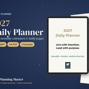 2027 Daily Planner Printable A4 | Dated 2027 Monthly Calendar, Goal Setting & Hourly Daily Pages | GoodNotes PDF Instant Download