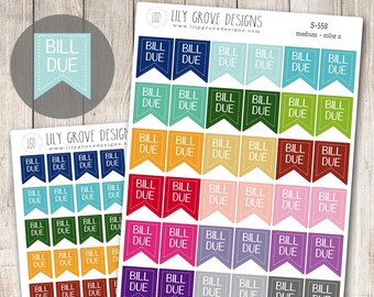 S-558 - Bill Due Banner Tag Flags Planner Stickers, Bill Tracker, Budget Stickers, Money
