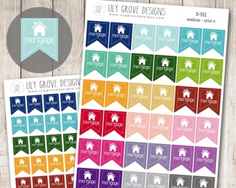 S-551 - Mortgage Banner Tag Flags Planner Stickers - Budget Planner Stickers, Bill Due Sticker, Use for Erin Condren, Happy, Plum Paper