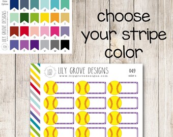 049 - Softball Striped Box Planner Stickers, Perfect for Erin Condren Life Planner, Plum Paper Planner, Happy Planner