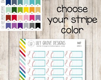 047 - Baseball Striped Box Planner Stickers, Baseball Season, Games, Practice, Travel Baseball, Tournament