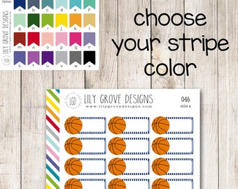 046 - Basketball Planner Stickers Striped Box - Basketball Game Tracker Stickers - Basketball Season Stickers - Team Color Stickers