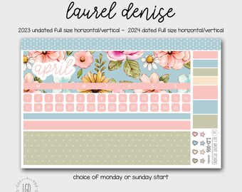 LD-006 -  April Laurel Denise Monthly Kit - Monday or Sunday Start - Perfect for 2023 Undated, 2024 Dated Horizontal or Vertical - FM