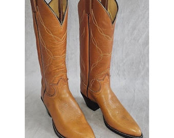 Vintage Tony Lama Womens Cowboy Boots 5.5B Brown Leather Pointed Toe USA Made