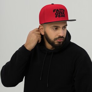 Faith Over Fear Embroidered Snapback Hat, Inspirational Flat Bill Cap, Adjustable Unisex Faith Hat, Positive Gift for Men Women