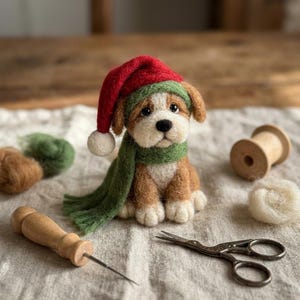 Beagle Needle Felting Kit, DIY Christmas ornament, beginner handmade wool festive decor craft project