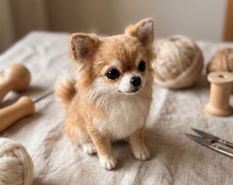 Chihuahua needle felting kit calm seated pose for mental unwinding curated wool assortments for detailed compact canine statue development