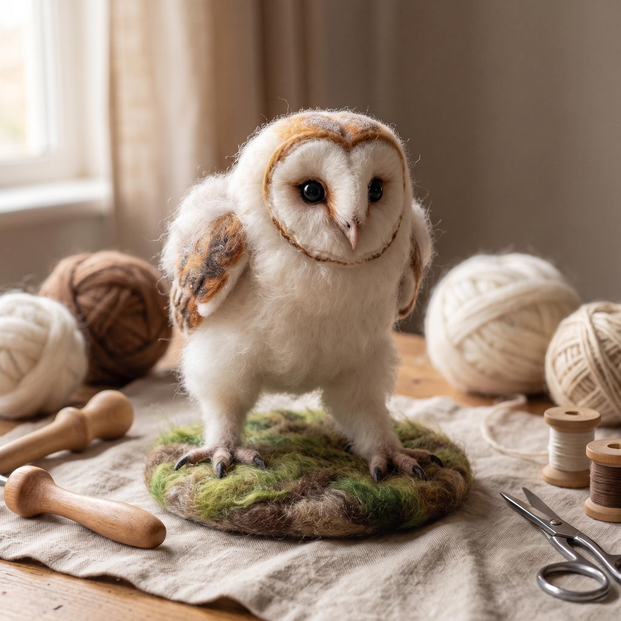 Barn Owl Needle Felting Kit lifelike fluffy white owl birthday anniversary keepsake complete wool ma