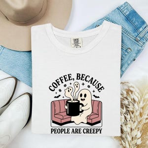 ファントムコーヒー ハロウィンシャツ、おもしろいゴーストジャバグラフィックTシャツ