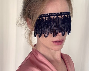 Black Feather Blindfold Mask - Masquerade Party Feather Mask - Submissive Bdsm mask - Blindfold - Black Lace Mask Masquerade Wedding