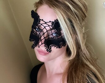 Marquises Black Mask - Masquerade Mask Deco - Blindfold - Valentines Mask for Her - Mesh See Though Mask - Eyes Wide Shut - Masquerade Party