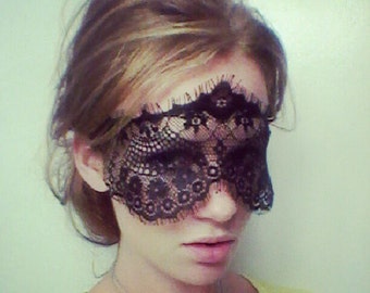 Black French Lace Masquerade Mask - Dramatic Blindfold
