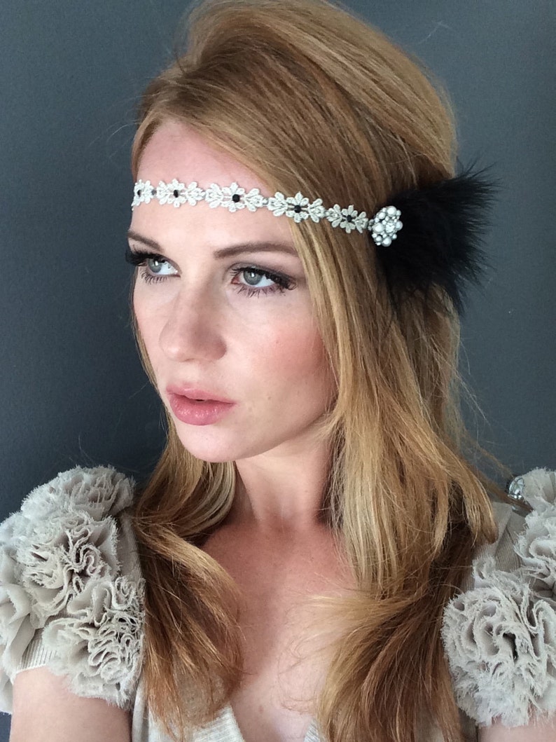Silver Nights Great Gatsby 1920 Black Silver Feather Etsy