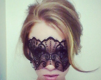 Black Lace Face Mask - Masquerade Black Lace Venetian Mask - New Year Eve Mask - Black Venetian Mask