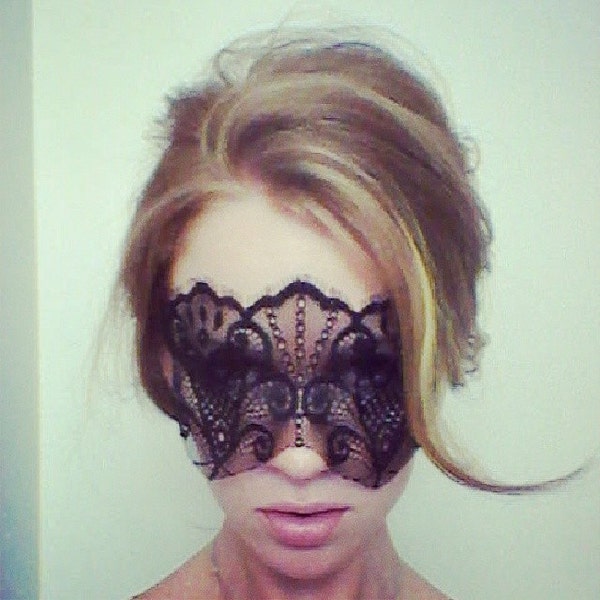 Black Lace Face Mask - Masquerade Black Lace Venetian Mask - New Year Eve Mask - Black Venetian Mask