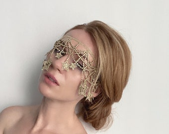 Gold Star Mask - Gold New Year Eve Mask - Gold Masquerade Ball Party Mask - Sexy Gold Mask - See Through Mask - Gold Shimmer Mask - Masked