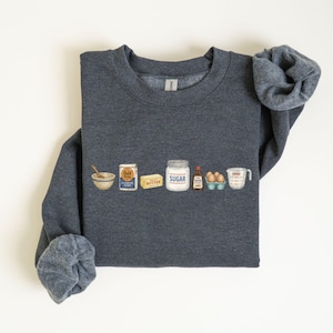 Baking Icons Crewneck Sweatshirt, Flour Mixer Rolling Pin Shirt, Freshly Baked Artisan Bread Shirt, Bakers Cookie Mom Shirt, Gift for Bakers Dark Heather