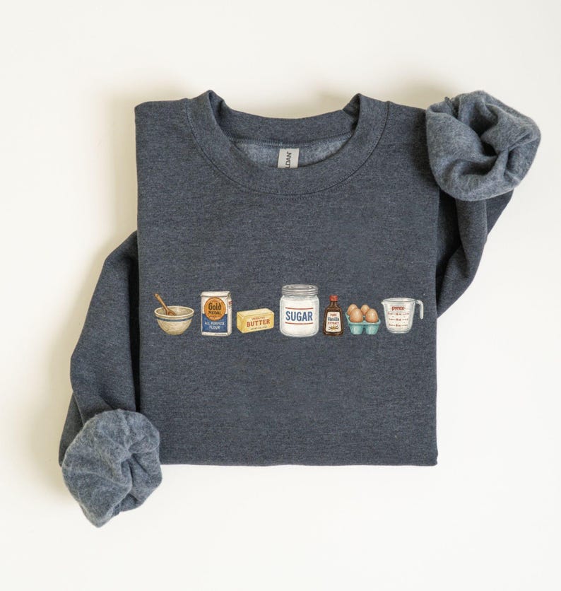 Baking Icons Crewneck Sweatshirt, Flour Mixer Rolling Pin Shirt, Freshly Baked Artisan Bread Shirt, Bakers Cookie Mom Shirt, Gift for Bakers Dark Heather