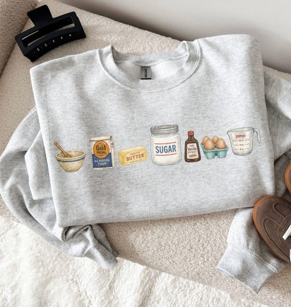 Baking Icons Crewneck Sweatshirt, Flour Mixer Rolling Pin Shirt, Freshly Baked Artisan Bread Shirt, Bakers Cookie Mom Shirt, Gift for Bakers