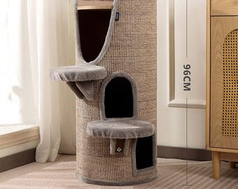 Sisal-Covered Cylinder Cat Tree Condo with Plush Perch