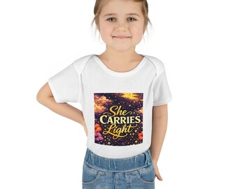 She Carries Light Infant Bodysuit | Floral Starry Night Scripture