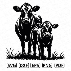 Angus Cow and Calf SVG, Farm Animal Cut File, Cow Silhouette Svg, Rustic Farmhouse Decor, Dxf EPS PNG, Cricut, Instant Download