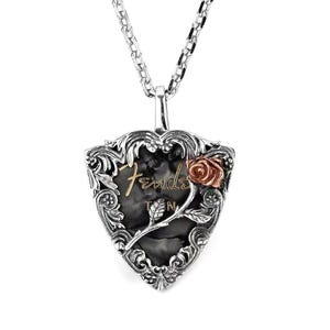 Vintage Rose Guitar Pick Holder Necklace, Gothic Filigree Pendant, Rock Music Jewelry