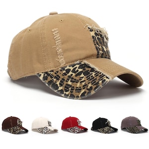 Gorra de béisbol con estampado de leopardo desgastado y patchwork / Gorra de papá de algodón estilo grunge Y2K