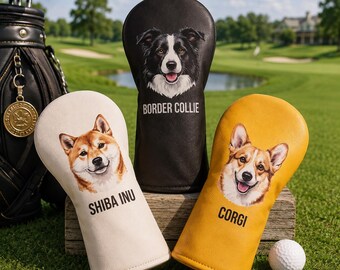 Capa para taco de golfe personalizada com foto do seu pet, capa para taco de driver personalizada para cães e gatos, presente para pai golfista, acessório de golfe em memória do seu pet.