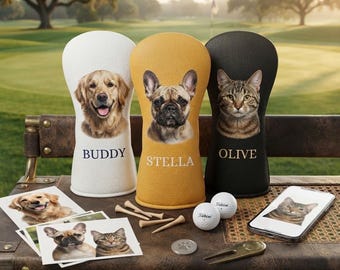 Coprimazza da golf personalizzato per cani, copritesta per driver personalizzato con foto del tuo animale domestico, regalo personalizzato per golfisti, regalo per papà golfista