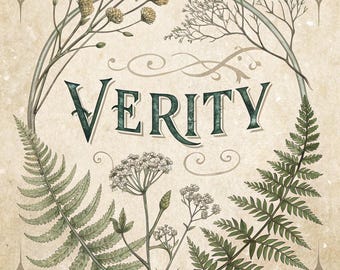 Verity Botanical Typography Print, Dark Academia Library Wall Art (Digital Download)