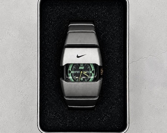 Klasyczny zegarek sportowy Nike z zieloną tarczą: zegarek na rękę ze stali nierdzewnej Y2K (mechanizm japoński)