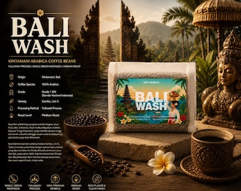 Bali WASH Kintamani Arabica koffiebonen | Volledig gewassen proces | Single Origin Indonesië | Medium gebrand