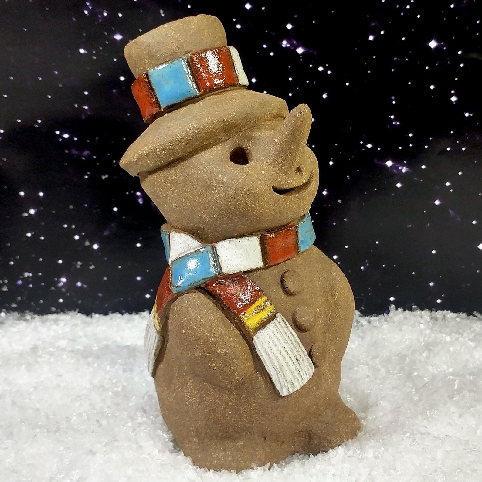 Handmade Ceramic Snowman Figurine with Scarf sculpted in Etsy