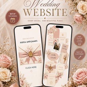 Wedding Website, Wedding Invitation Template, Blush Floral Wedding Invite, Clickable RSVP, Countdown Timer, Old Money Wedding
