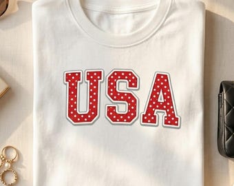 PNG de EE. UU. con lunares rojos, diseño patriótico de EE. UU., gráfico para camiseta del 4 de julio