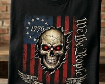 Calavera "We The People" PNG, bandera patriótica de EE. UU., gráfico del 4 de julio (descarga digital)