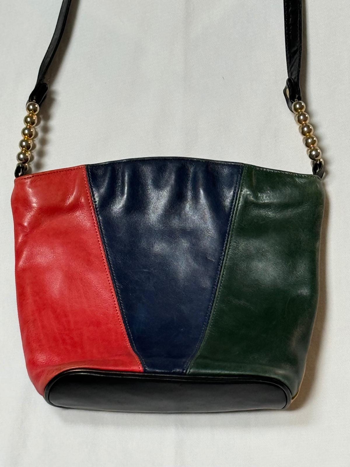 Vintage 80s Colorblock Leather Bag - Etsy